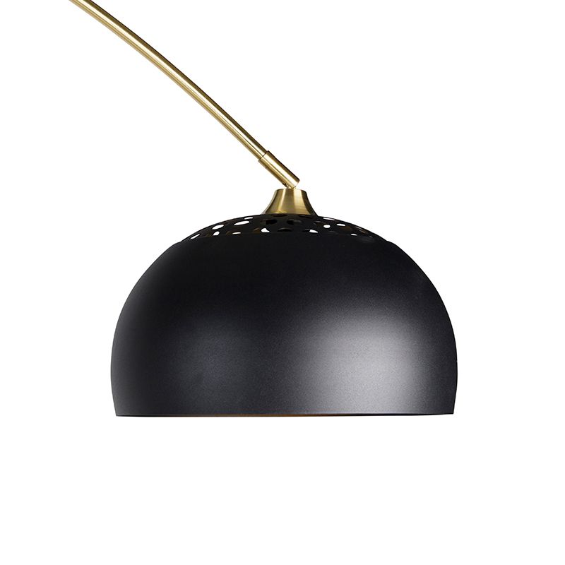 Moderne booglamp messing met marmeren voet en zwarte kap 32,5 cm - XXL