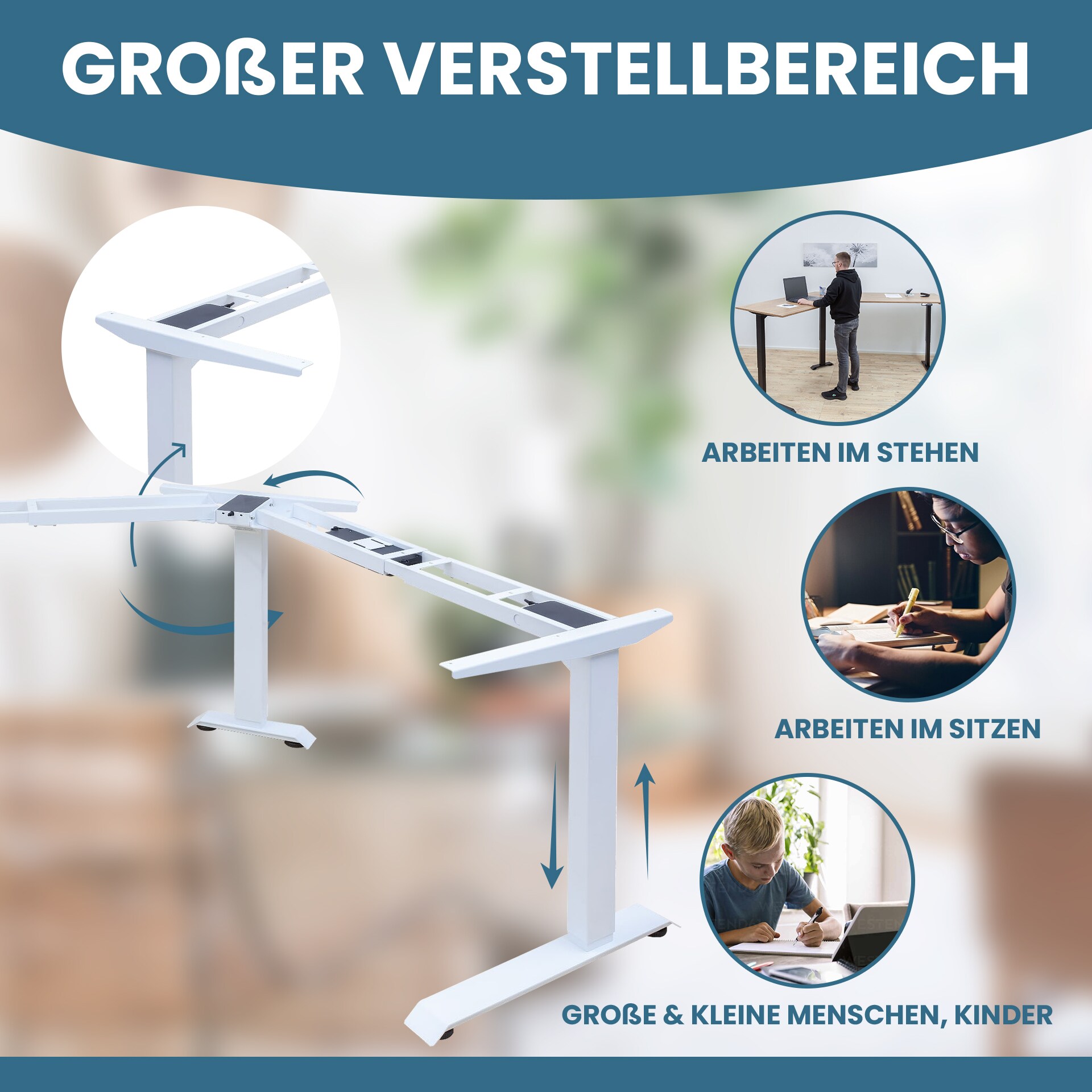 Albatros LIFT L7W Gestell für Eckschreibtisch Höhenverstellbar Elektrisch weiß - Winkelschreibtisch Memoryfunktion, Kindersicherung-Schreibtischgestell Höhenverstellbar Elektrisch, Stufenlos