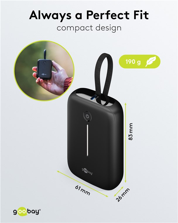 (20W) 10000mAh Powerbank USB C / USB A Ladegerät inkl. USB C Ladekabel Power Delivery (76251) - Schwarz