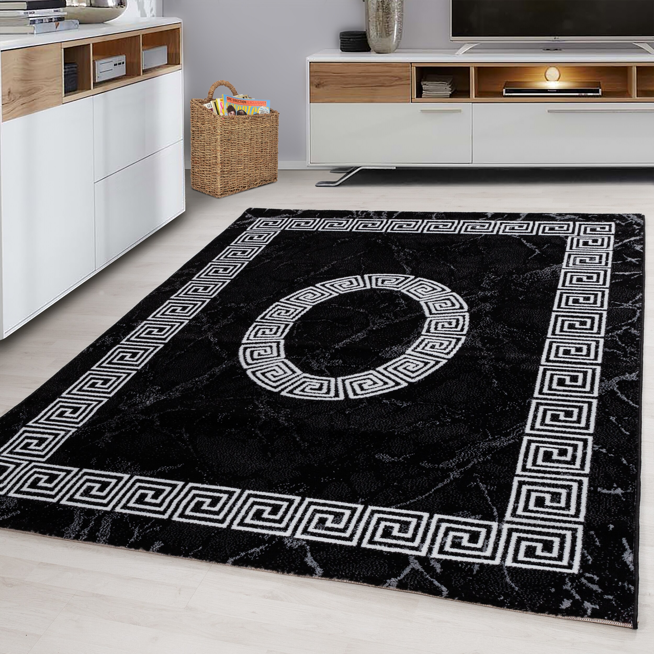 Stilvoller Designer Kurzflor Marmor Teppich, pflegeleicht Wohnzimmerteppich
