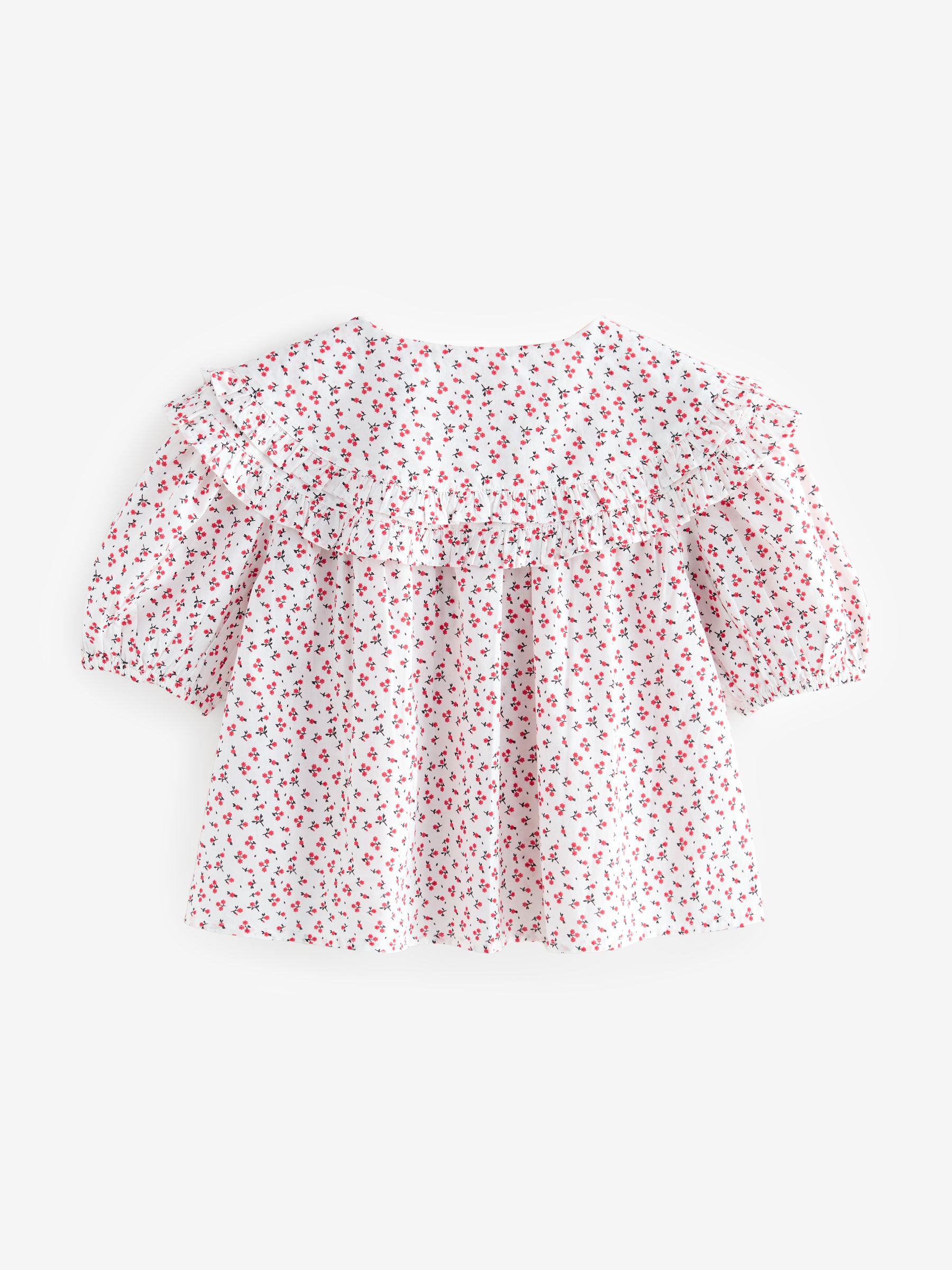 Rood gebloemd - Geborduurde kraag 100% katoenen blouse (3 - 16 jr)