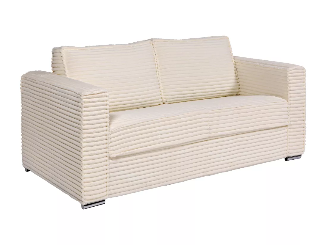 Canapé 3 places convertible express en velours côtelé grosses côtes beige - Couchage 140 cm - Matelas 14 cm LORETO