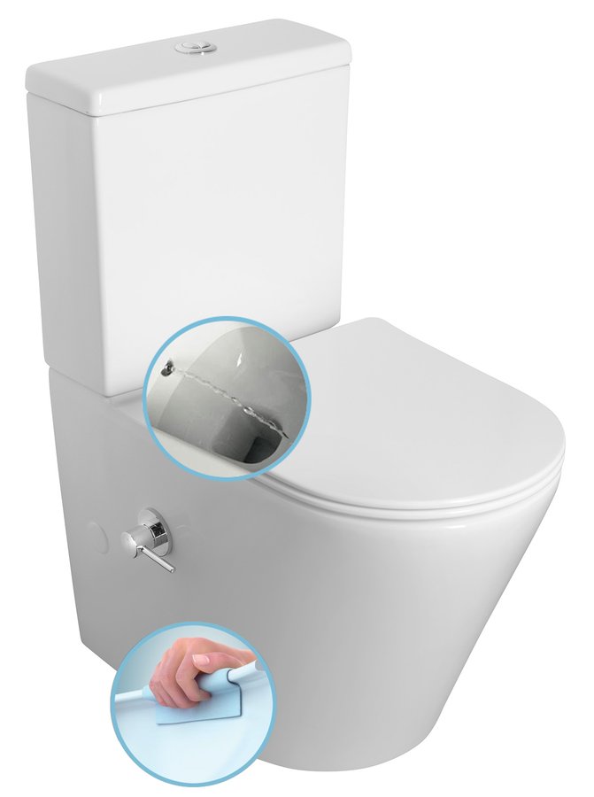 Sapho Paco randloos staand toilet met kraan en bidet spoeler 38x61x80cm wit