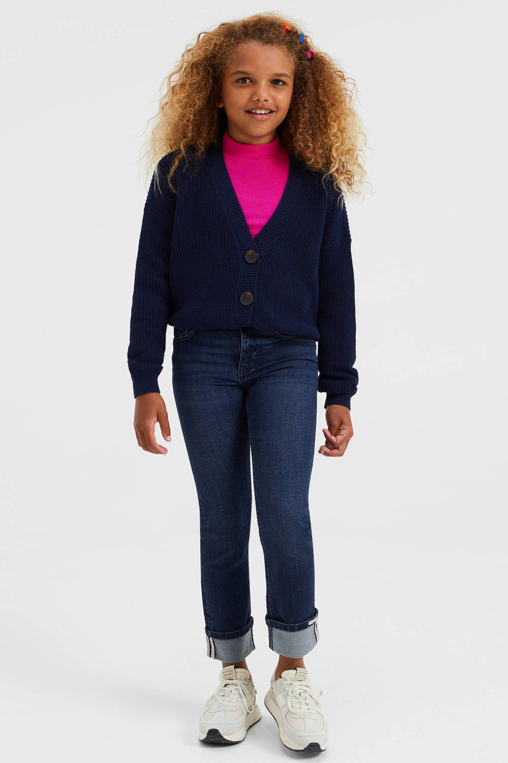 WE Fashion fijngebreid vest donkerblauw