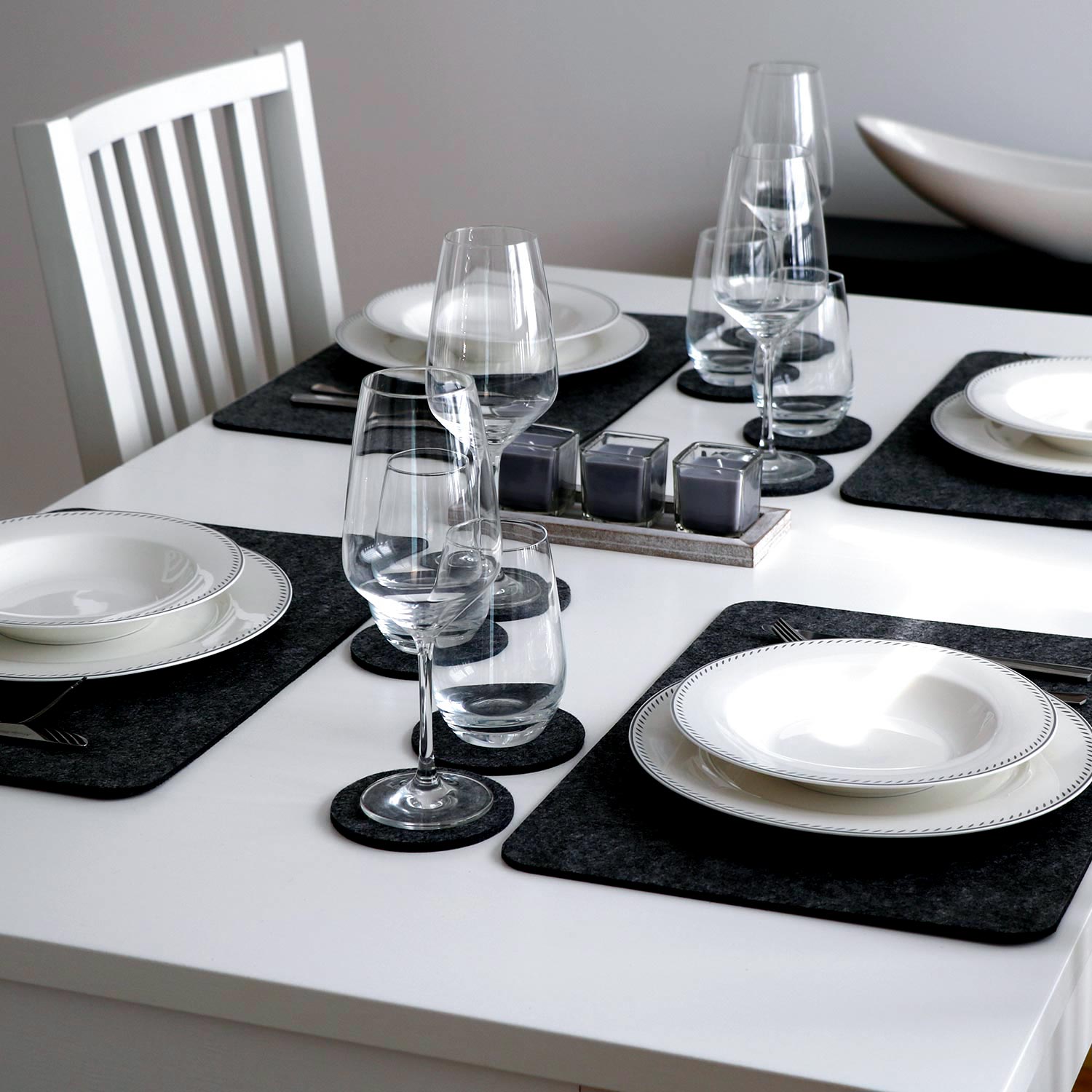 4 Extra-Dicke Filz Tischsets 43x30x0,5cm Edle Platzsets Tisch-Unterlage Anthrazi