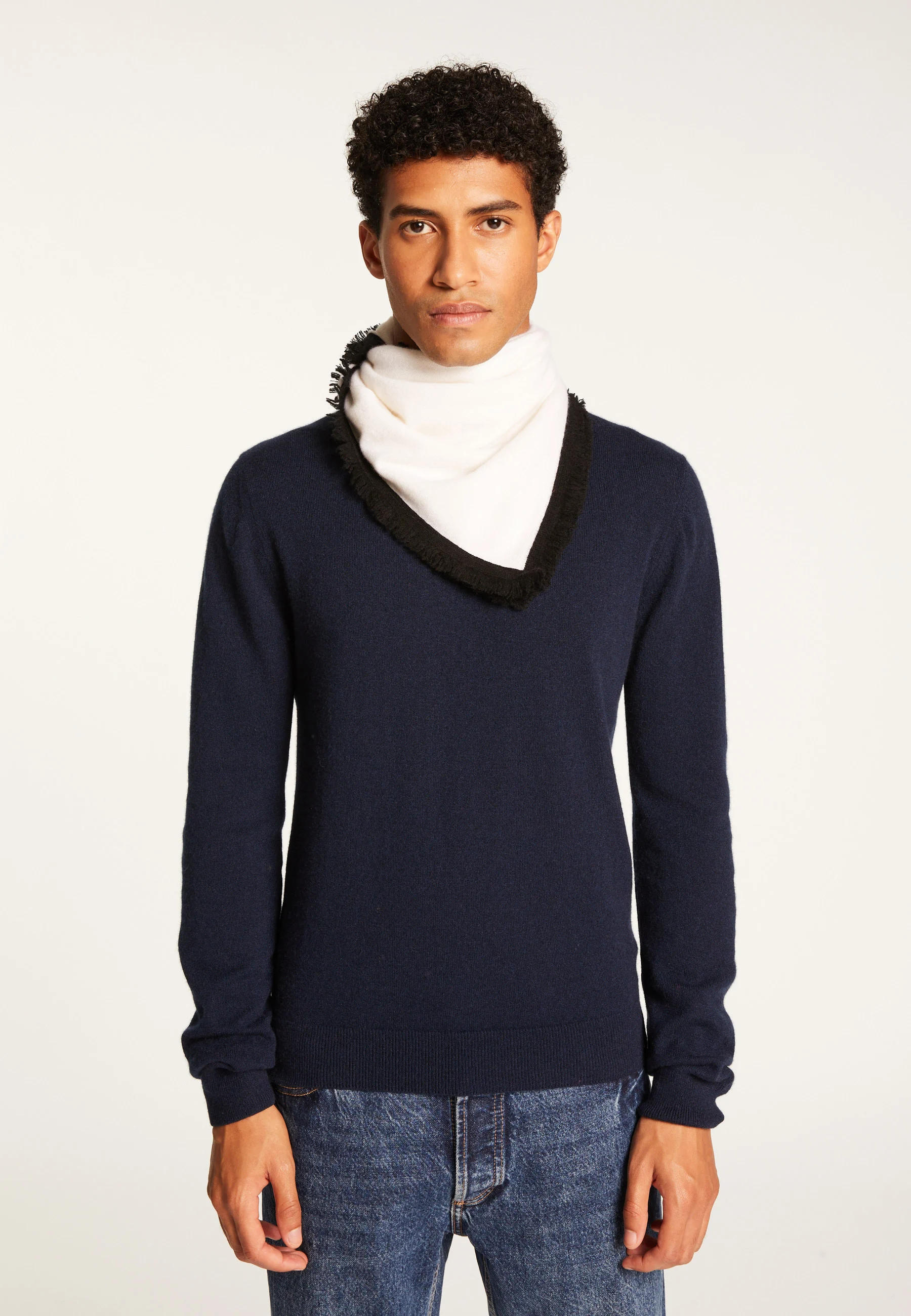 LOUISAAH24 - Foulard bicolore unisexe en cachemire | Blanc