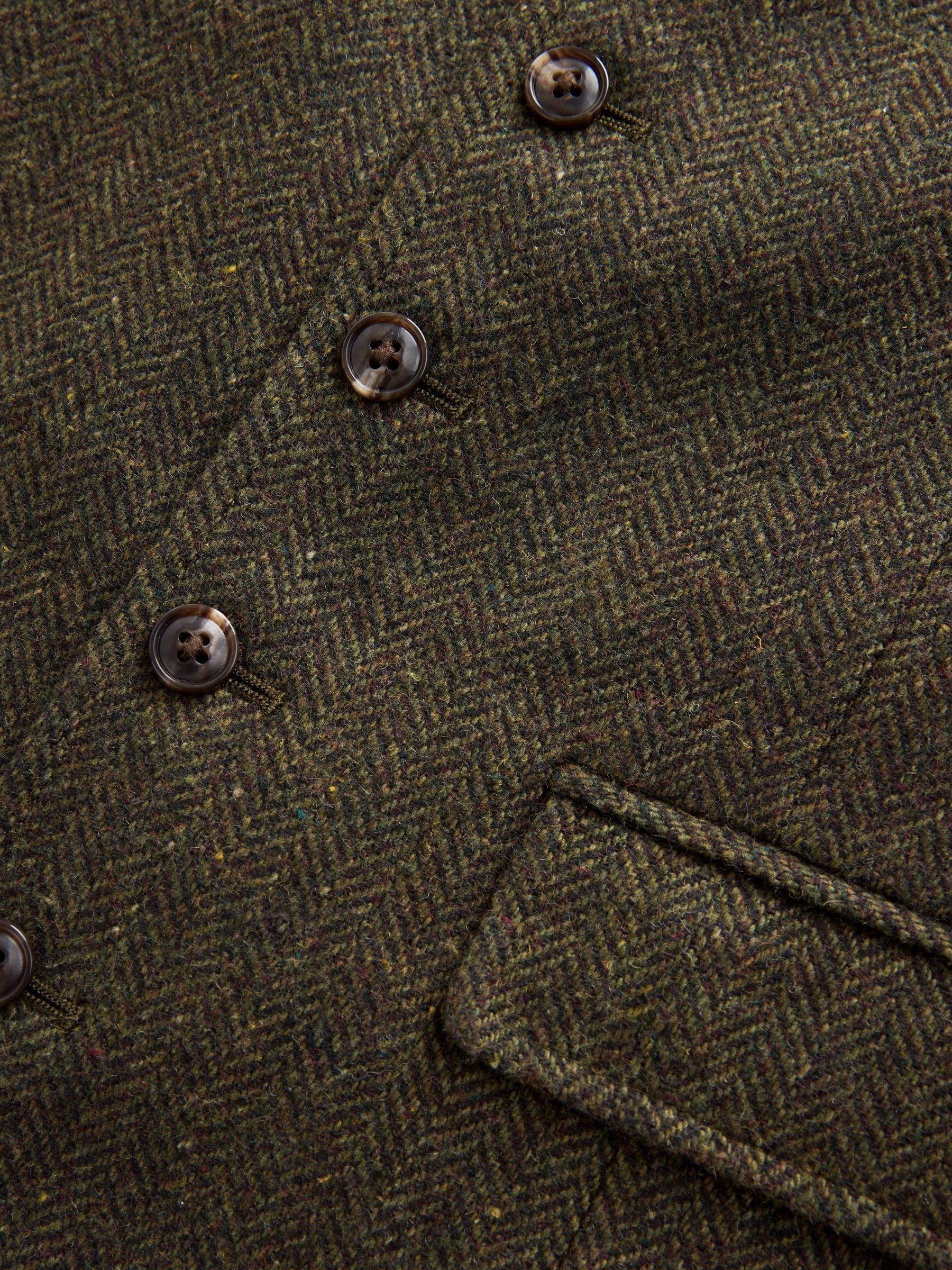Groen - Herringbone Wool Blend Suit Waistcoast