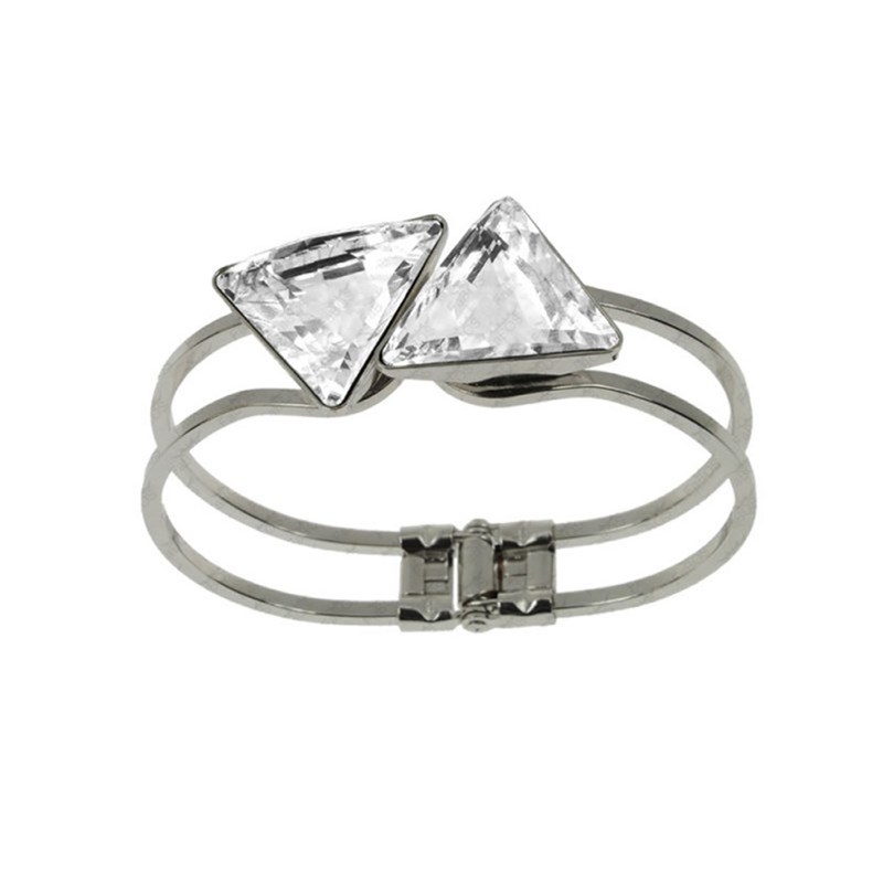 Bracelet rigide orné de cristaux Swarovski avec pierres Blanc en plaqué Or Blanc et rhodié