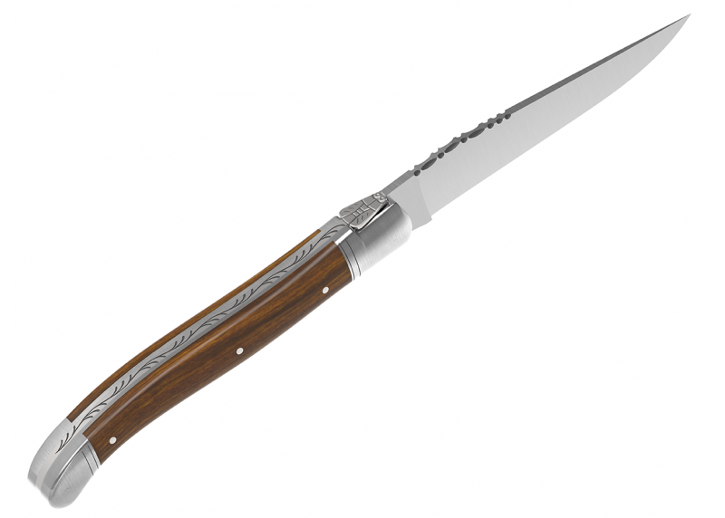 Couteau Laguiole avec un manche en bois de gaïac et 2 mitres en acier inoxydable