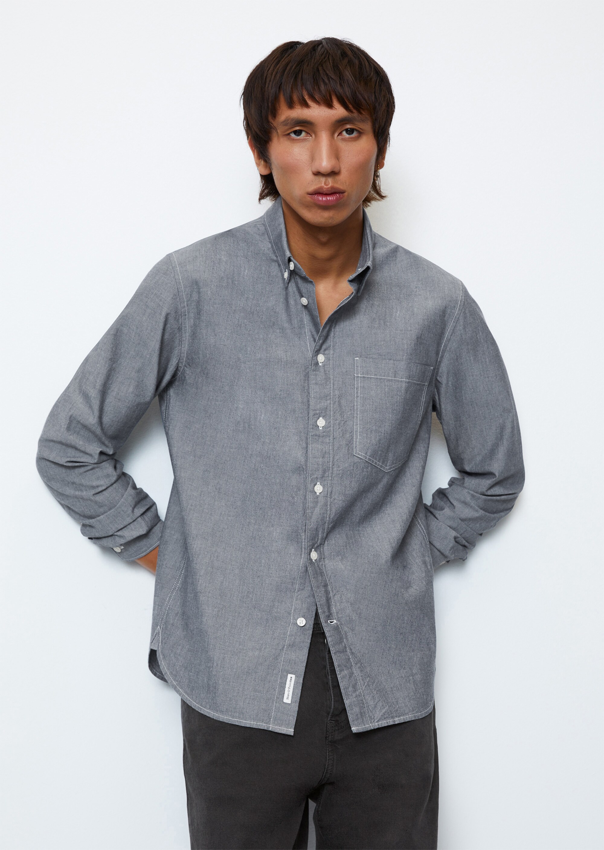 Chambray-Hemd regular mit Button-Down-Kragen