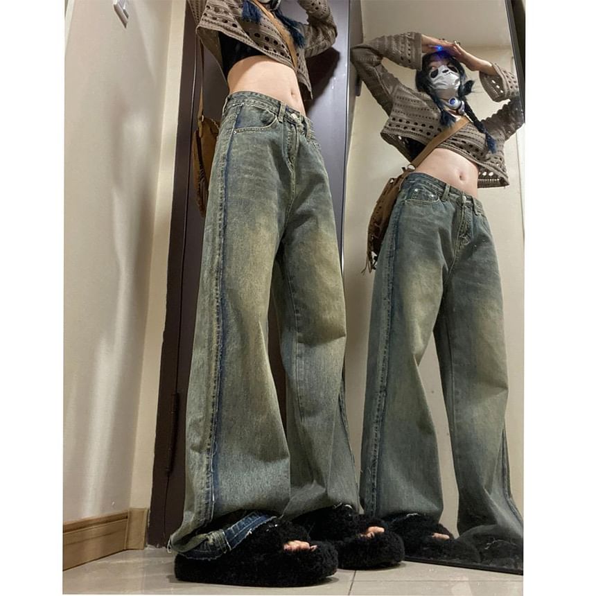 Kenning - Low Rise Washed Wide Leg Jeans