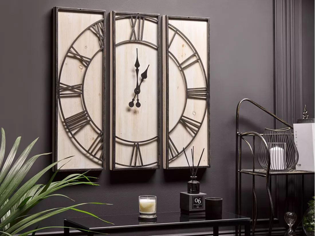 Horloge murale COATLAN 75 cm Bois Marron/noir