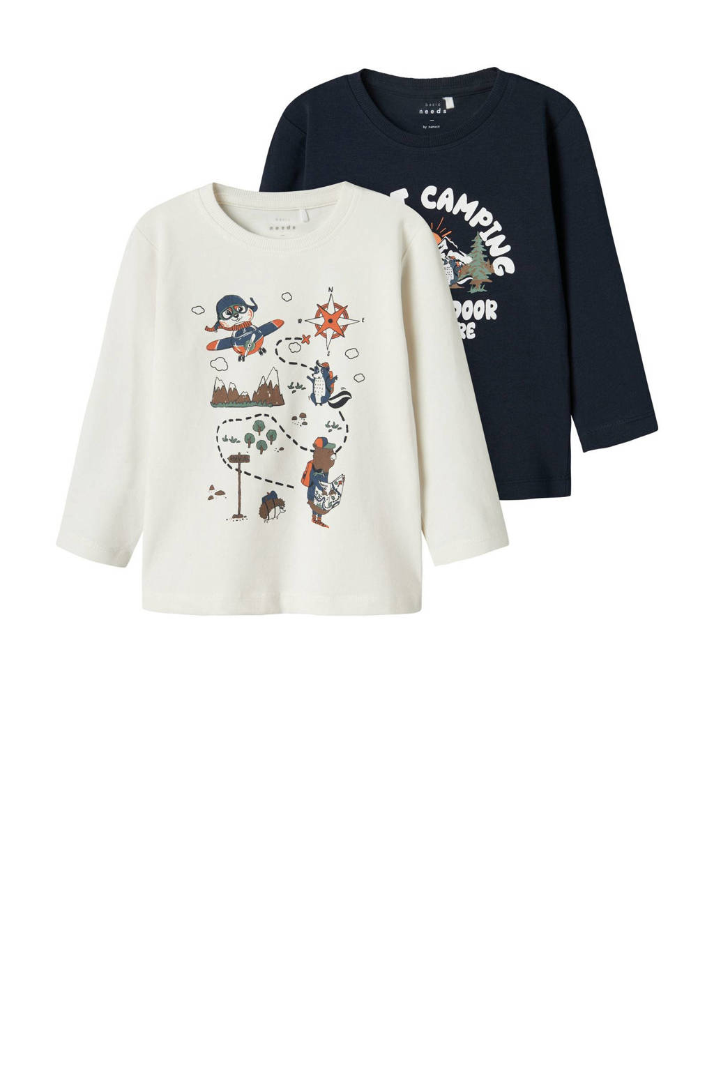 NAME IT longsleeve NMMVUX - set van 2 donkerblauw/ecru