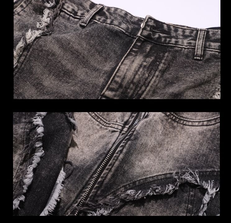 AXEN - Low Rise Washed Fringe Trim Flared Jeans