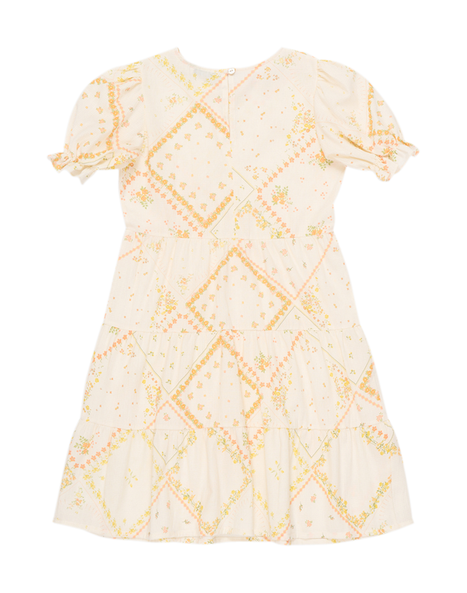 IDARA - Robe évasée à col rond en coton bio imprimé| Multicolore