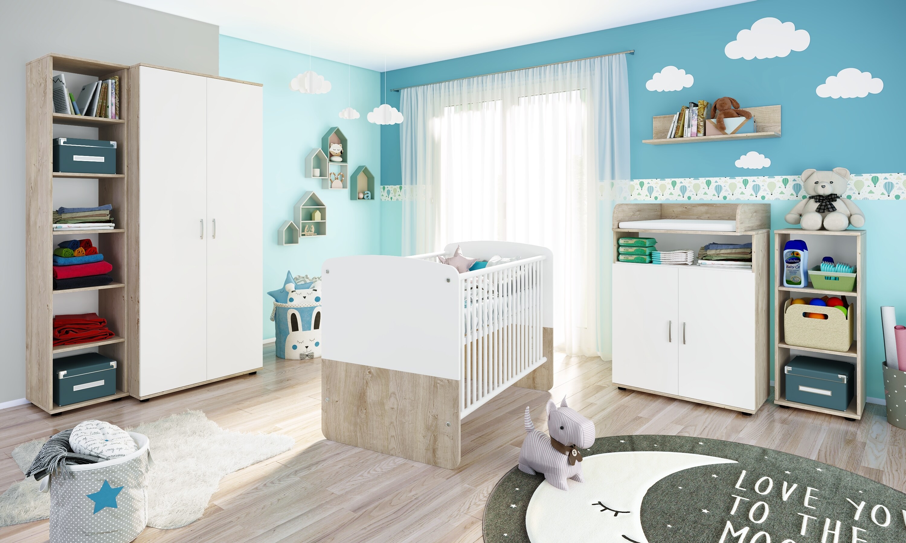 nonjoo. Babyzimmer Lani Kleiderschrank 2-trg., mit Fachböden und Kleiderstange