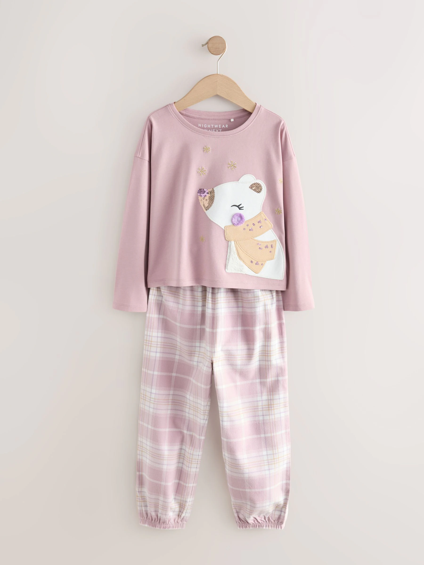 Lilapaarse ijsbeer - Set van 1 pyjama's met geweven broek (3-16jr)
