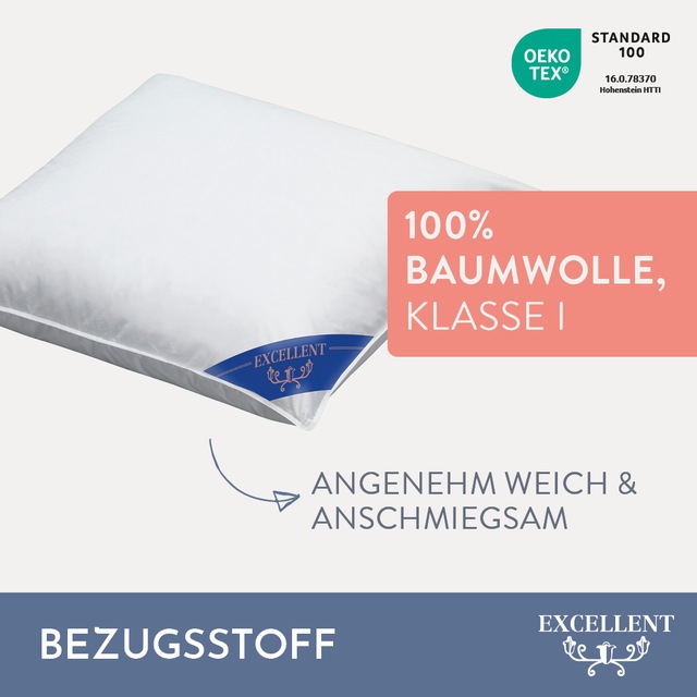 Excellent Kopfkissen »Venedig« Füllung: weisseneueFedernundDaunenKlasseI85Federn15Daunen Spar-Set, 2 Kopfkissen, 1 Stk. tlg. Kopfkissen 40x40, 40x80, 80x80, allergiker geeignet (Hausstaub)