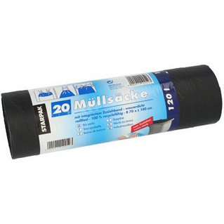 Sac poubelle LDPE, à lien coulissant, 120 L, noir
