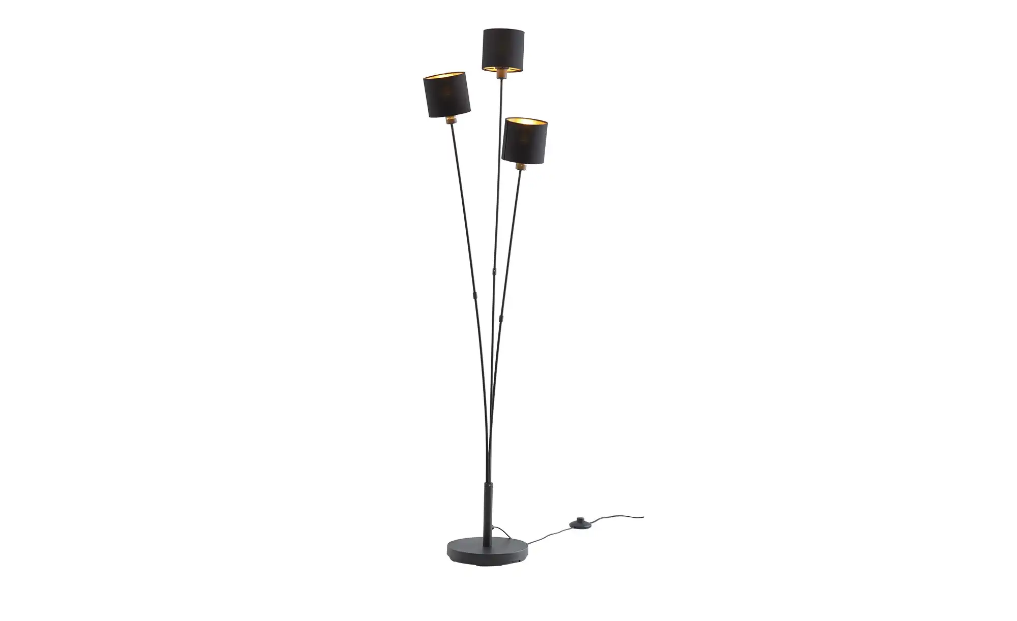 Trio Stehleuchte, 3-flammig, schwarz, Stoffschirm schwarz/gold