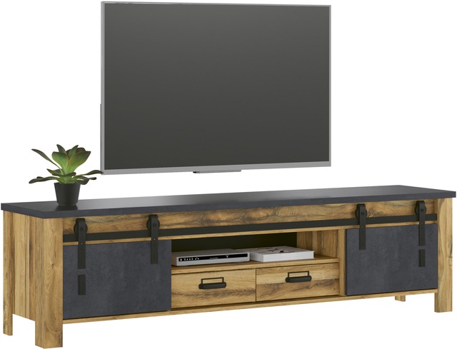 Home affaire TV-Schrank »York, moderner Unterschrank, Kommode im Industrialdesign« mit Apothekergriffen & Scheunentorbeschlägen aus Metall, 201 cm breit