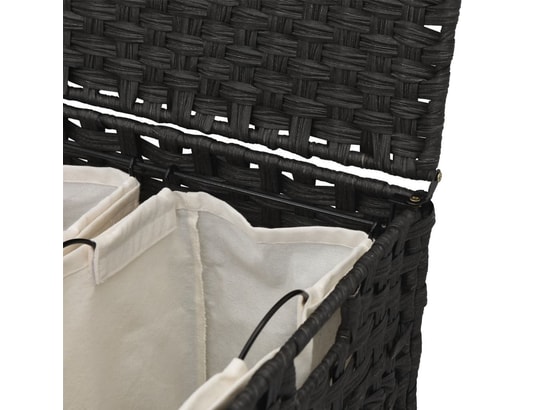 VIDAXL - Panier à linge avec roulettes noir 66x35x60 cm résine tress...