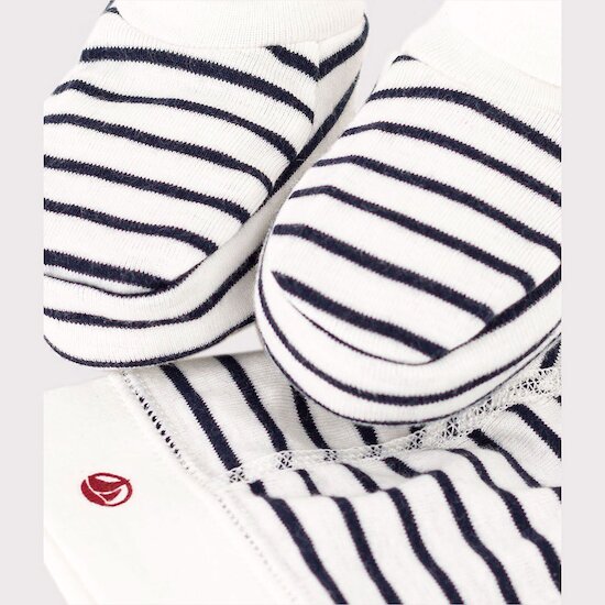 Bonnet + chausson en coton   Marinière        de               Petit Bateau