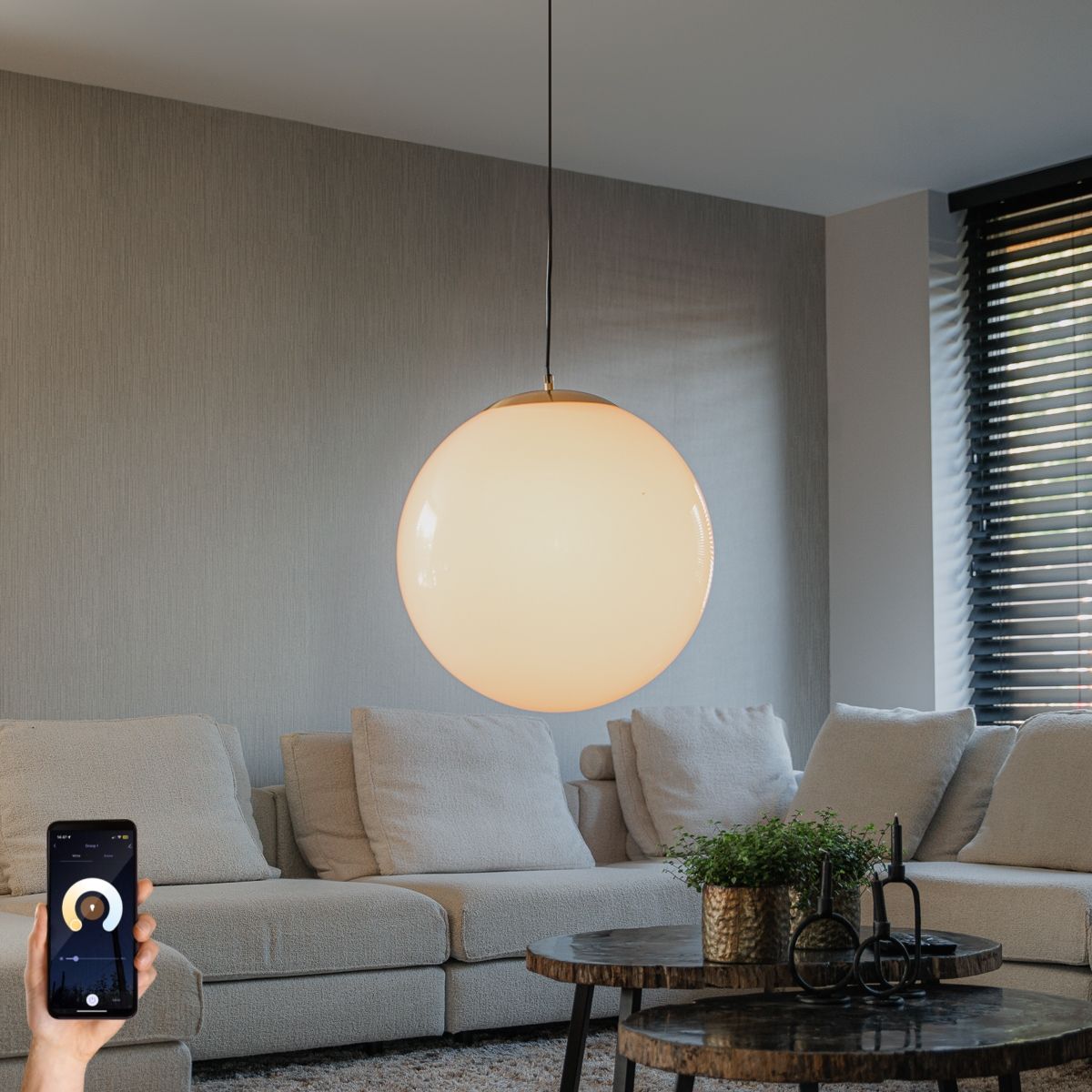 Smart Scandinavische hanglamp goud met opaal glas 50cm incl. Wifi A60- Ball 50