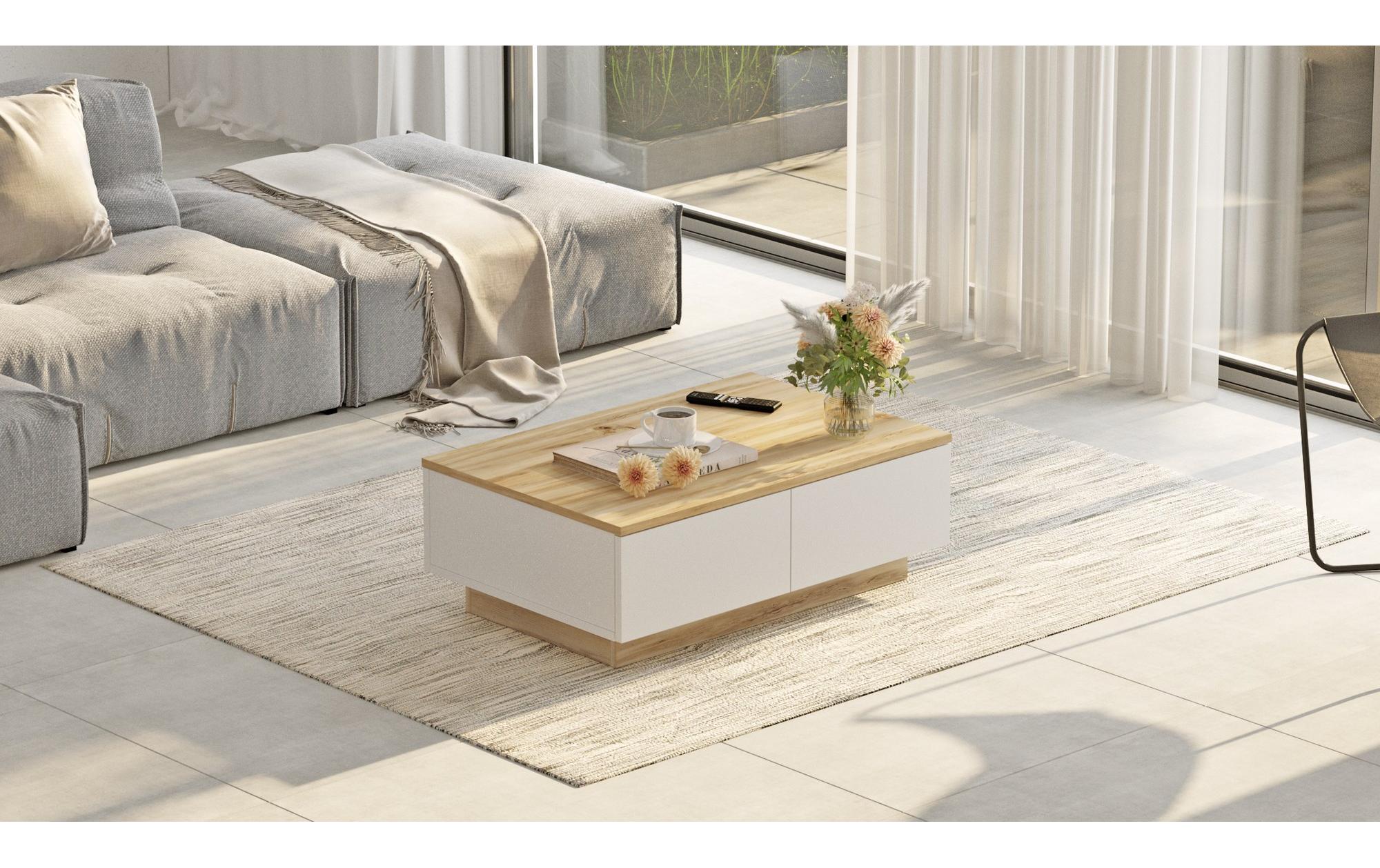 Couchtisch 90 x 31.6 x 60 cm, Nature/Weiss<br>Beistelltisch