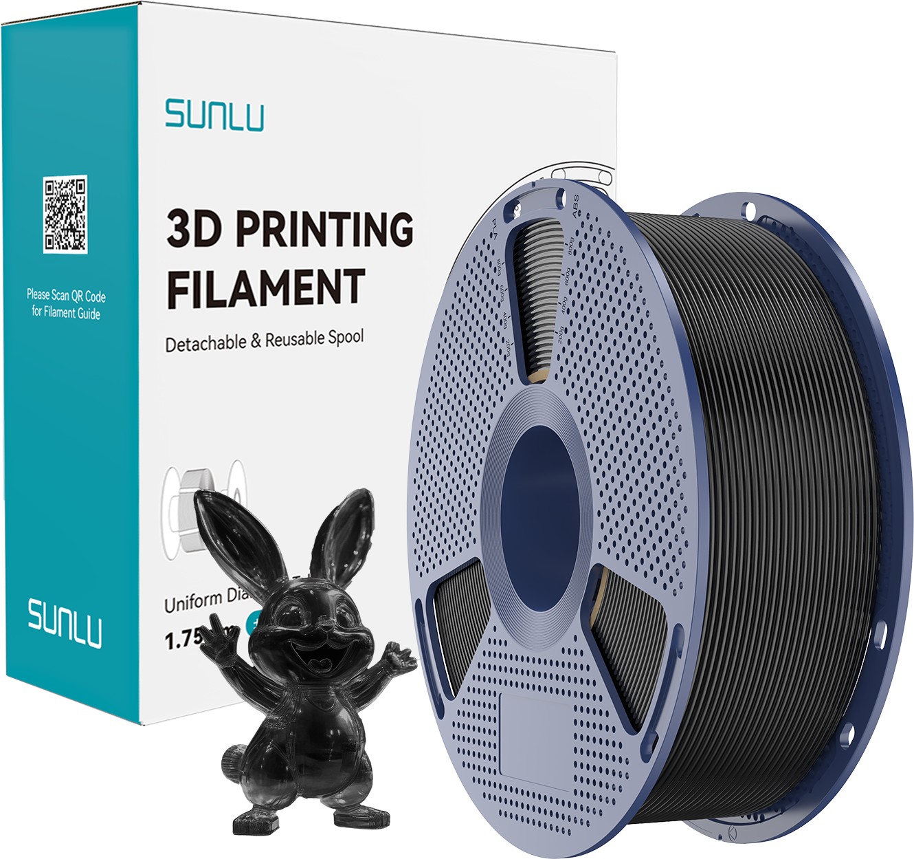 SUNLU  PVB Transparent Black, 1,75 mm / 1000 g    Filament für makellos glatte, keramikähnliche Oberflächen in Transparent Black