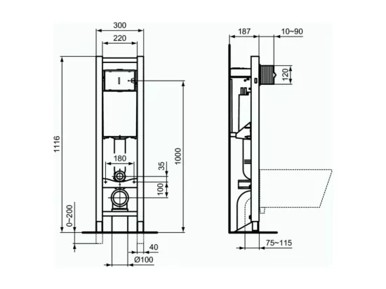 Bati-support Ideal Standard autoportant gain de place éco certifié NF + plaque carrée
