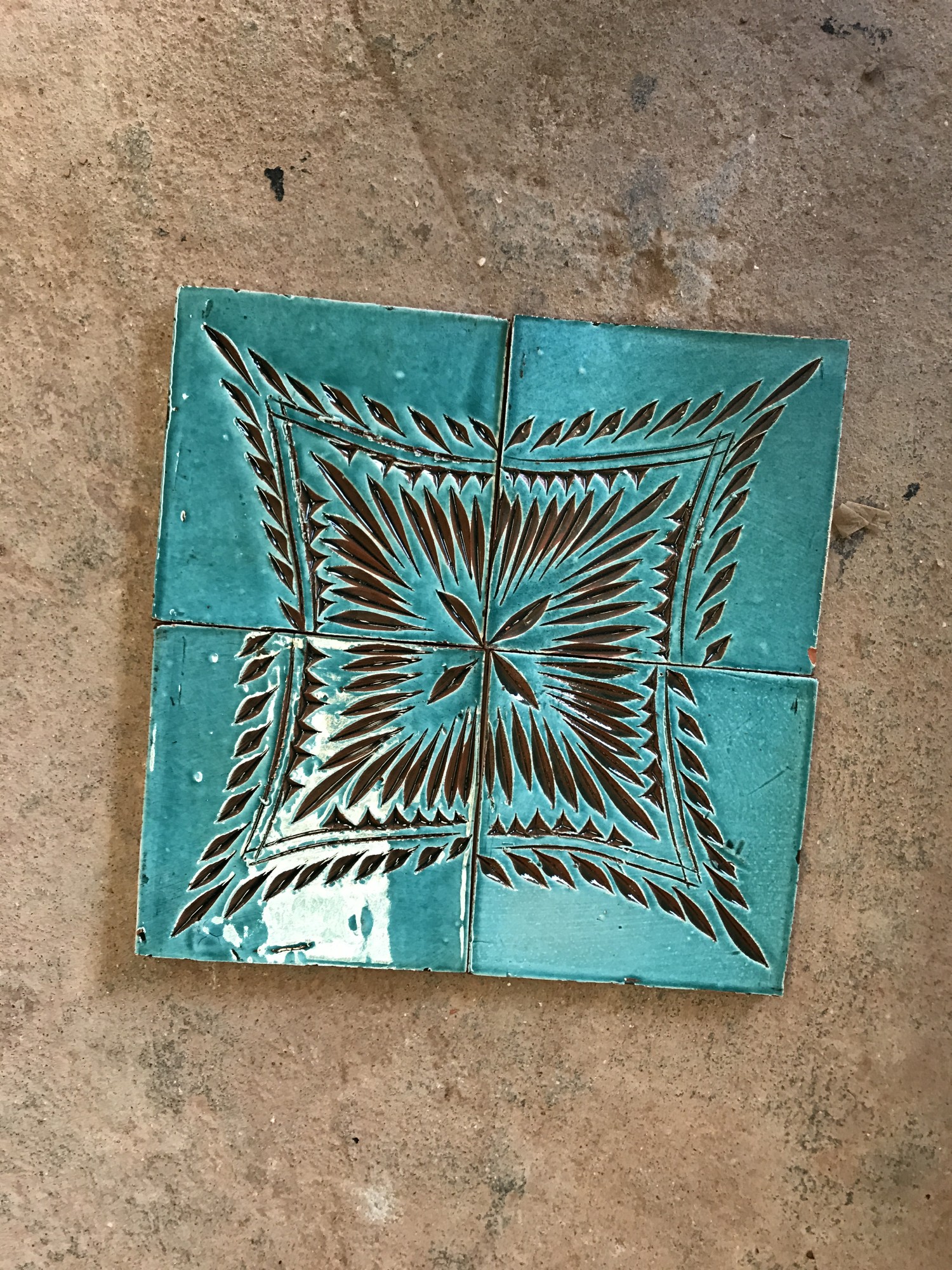 Kachel 'plume turquoise', türkis, braun, T 10 cm, B 10 cm, H 1 cm von fischer's lagerhaus
