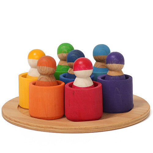 Grimm's houten regenboog vrienden in kom - 7 st 10580