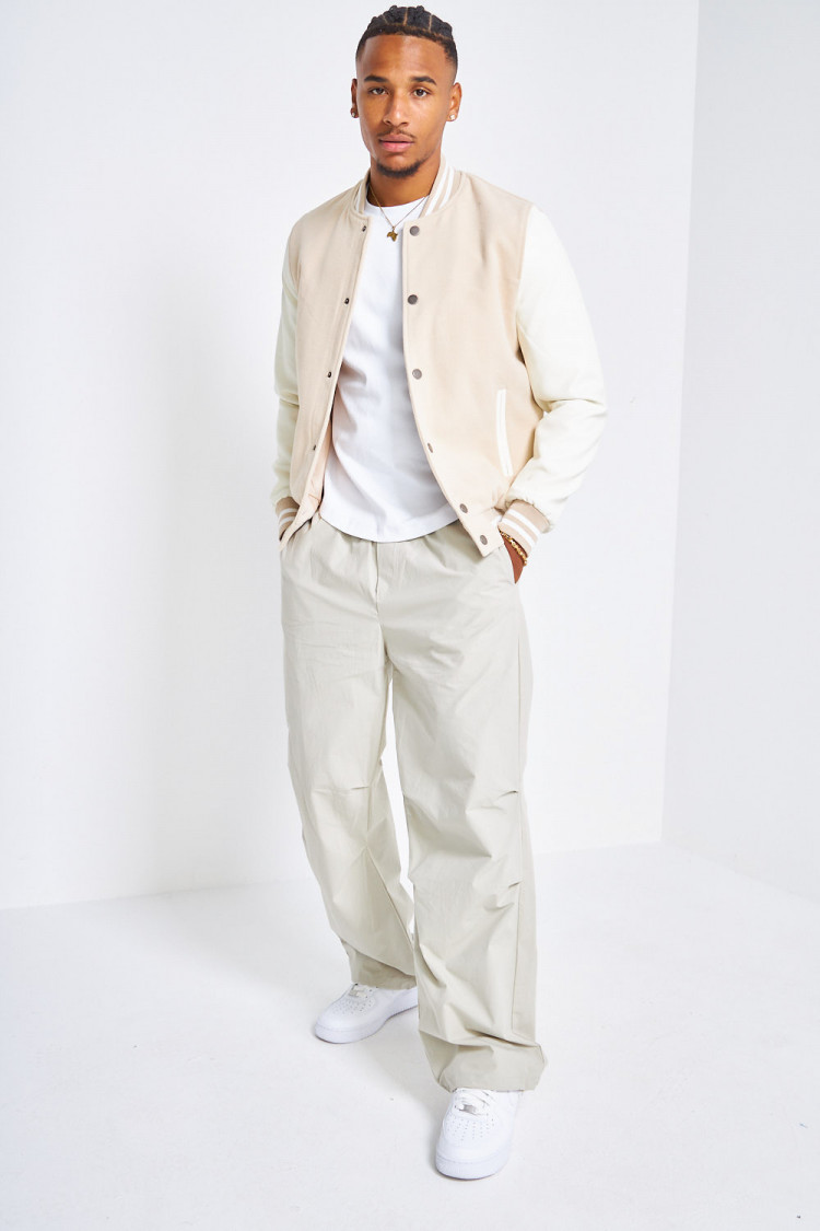 Bomber beige en simili cuir et laine