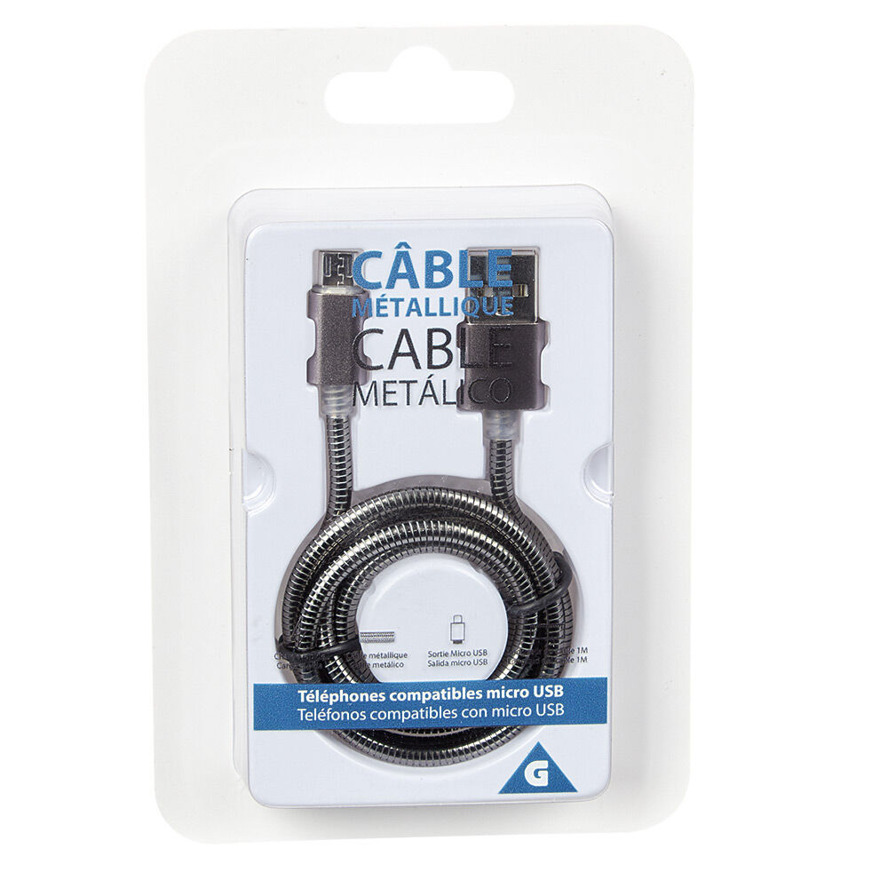 Câble USB vers micro USB métal Noir charge rapide