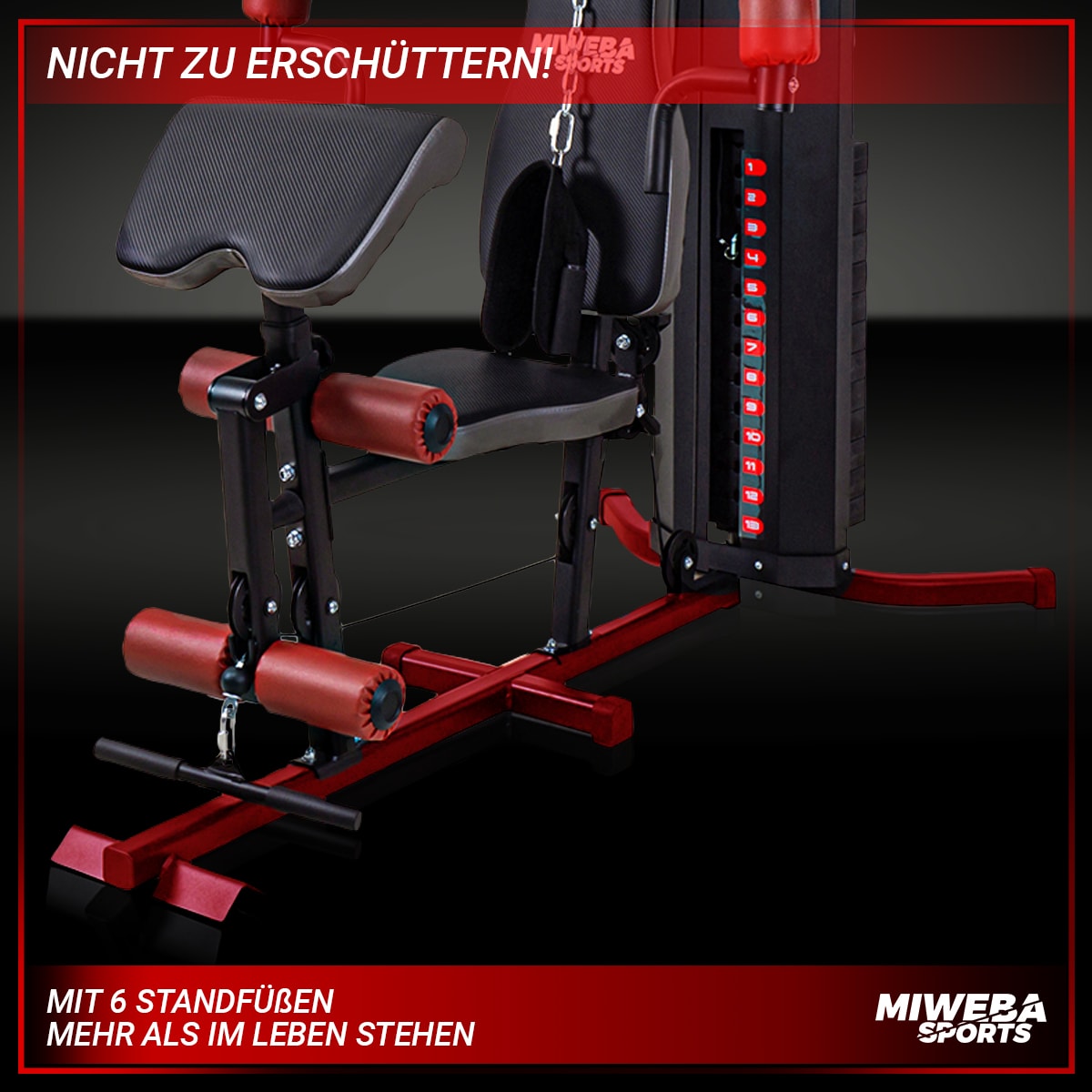 Miweba Sports 50in1-Kraftstation MK500 Pro, Fitnessstation mit ca. 60 kg Seilzug, Butterfly, Zugturm