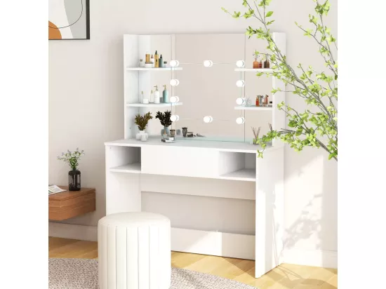 Table de maquillage avec éclairage LED 100x40x135 cm MDF Blanc