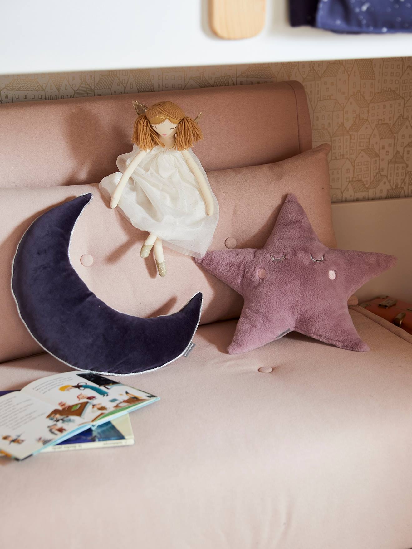 Conjunto de 2 almofadas Miss Constellation, violeta médio, lisas com estampas.