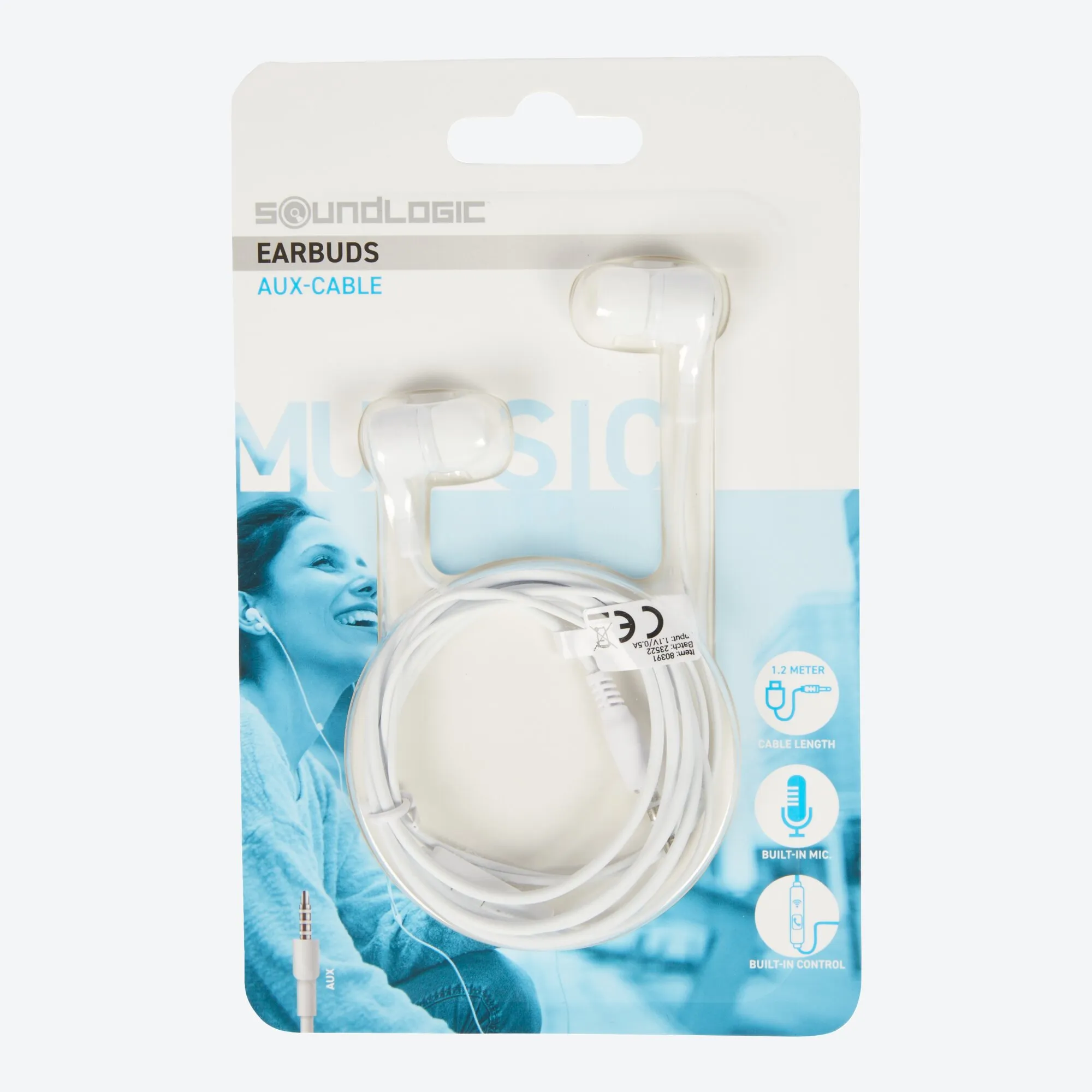 Soundlogic Earbuds mit AUX-Kabel und Mikrofon, ca. 1,2m