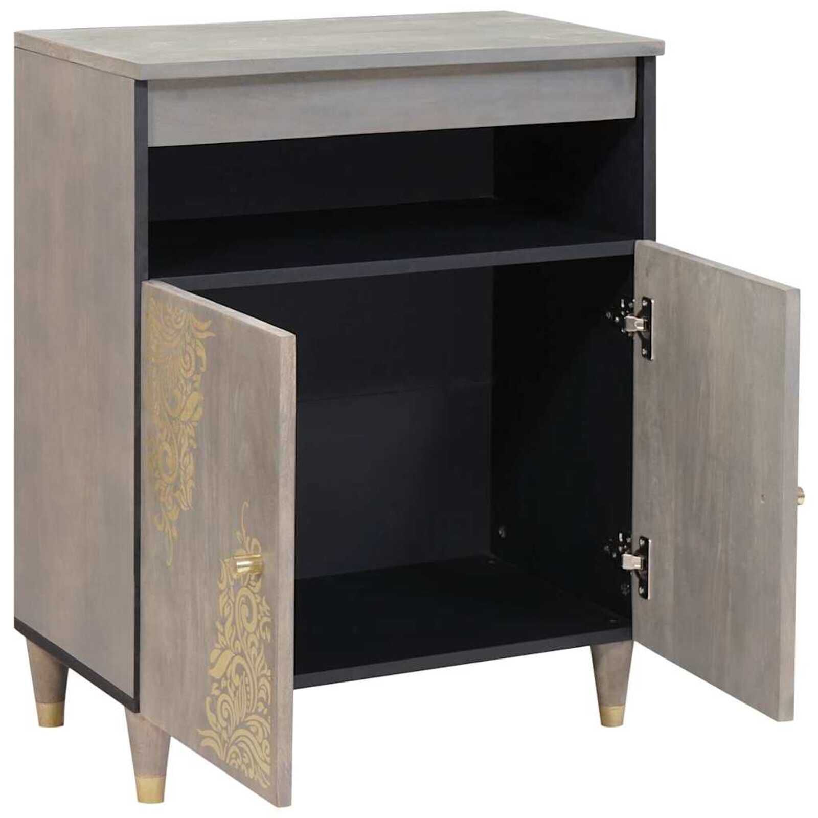 vidaXL Dressoir met plank grijs en goud 60 x 33,5 x 75 cm massief mangohout