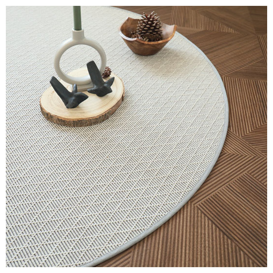 Tapis rond intérieur / extérieur - timika blanc craie - galon gris - ø 120 cm