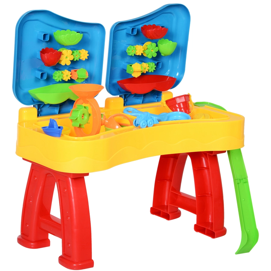 HOMCOM Kinder Sandkastentisch mit 31-tlg. Zubehör blau, gelb
