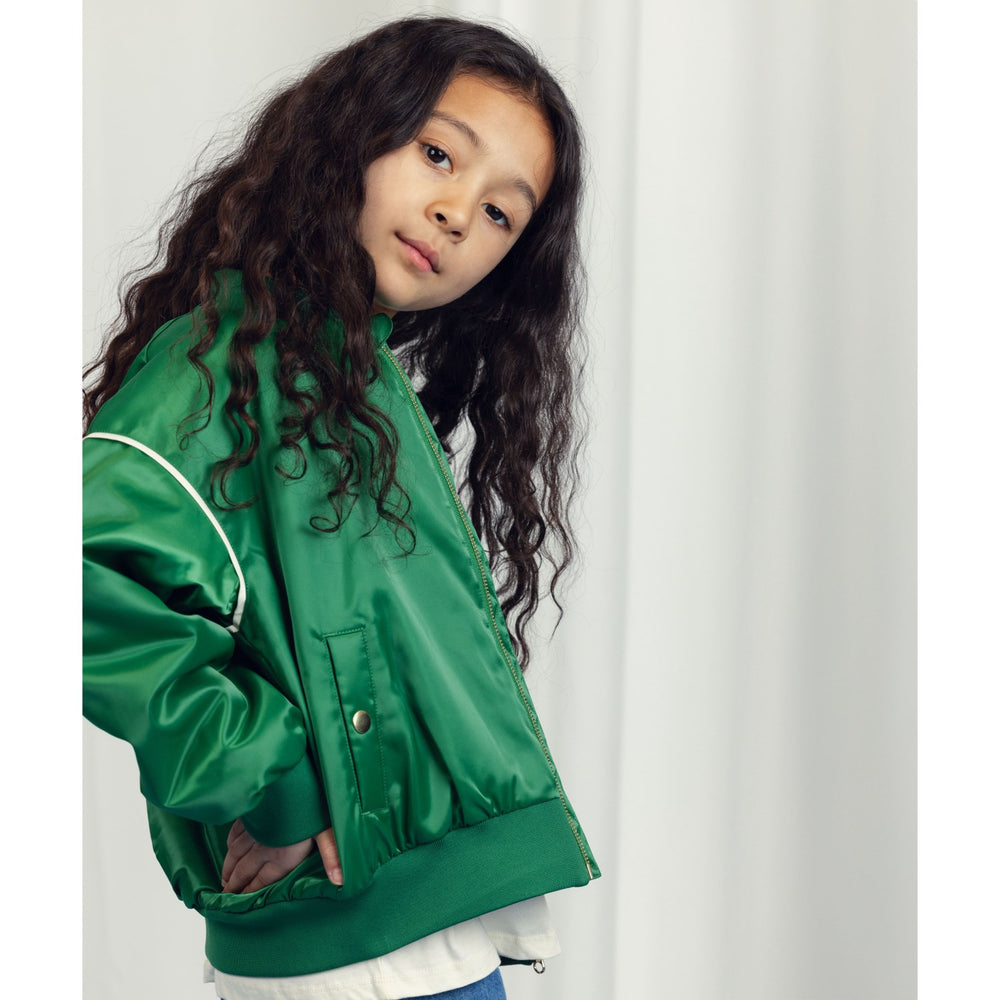 Køb Mini Rodini Green Note Chenille Satin Baseball Jakke
