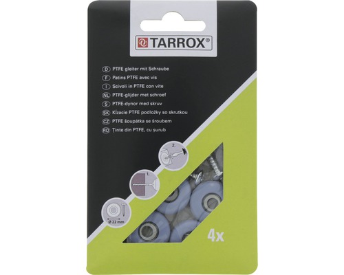 Tarrox PTFE glijders met schroef, 22 mm rond, grijs, 4 stuks