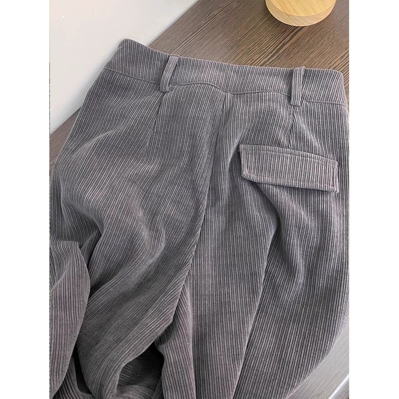 Alhambra - Hoge taille effen corduroy rechte broek