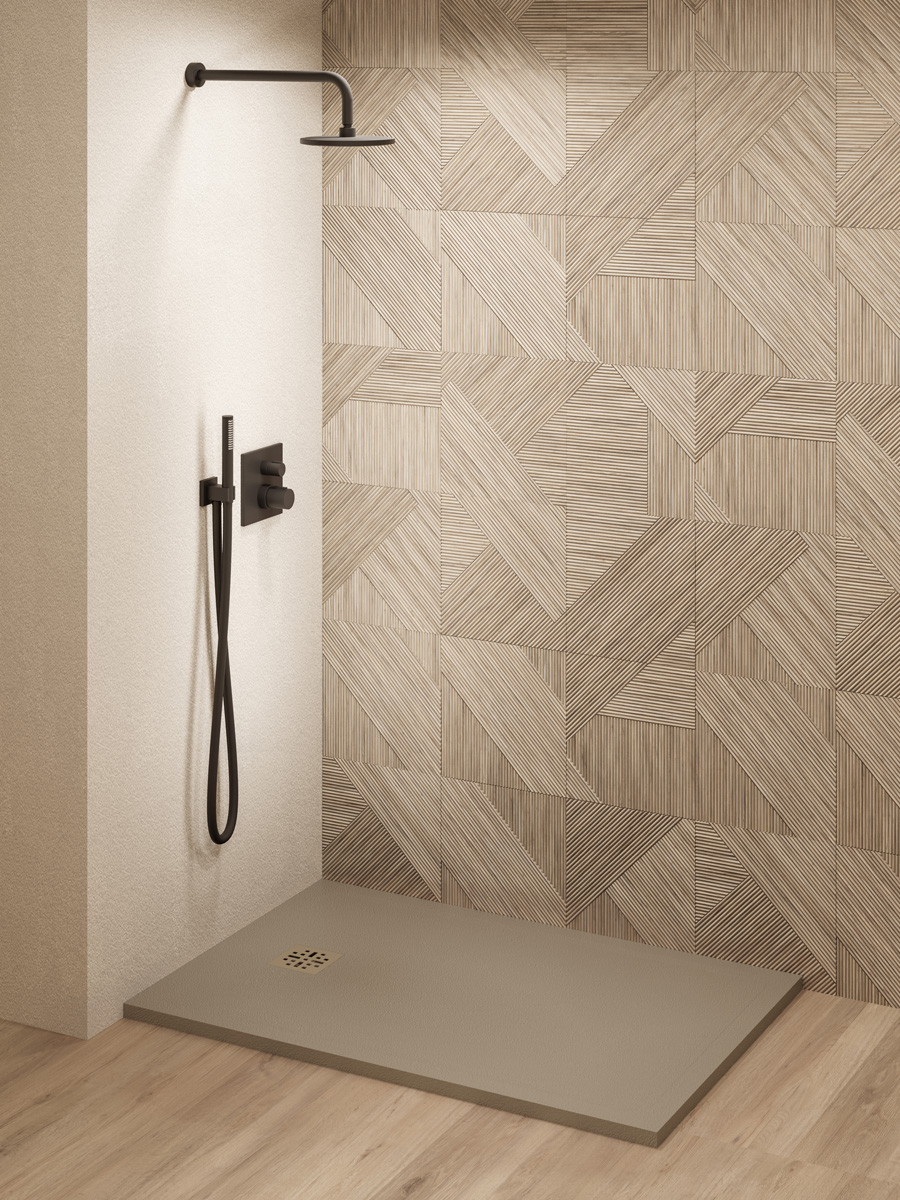 Saniclear Lino douchebak 100x70cm met stone finish cappuccino