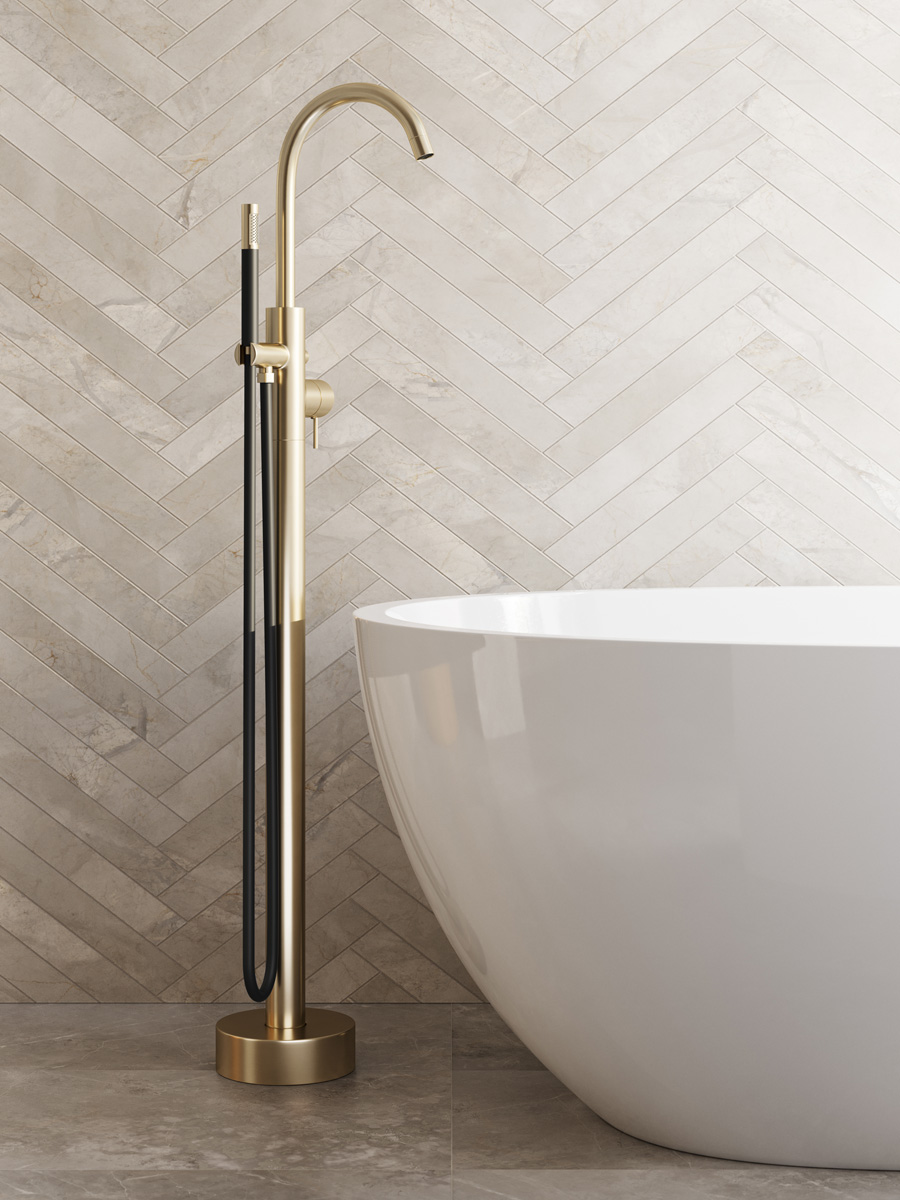 Saniclear Brass Curved Pro vrijstaande badkraan geborsteld messing - mat goud
