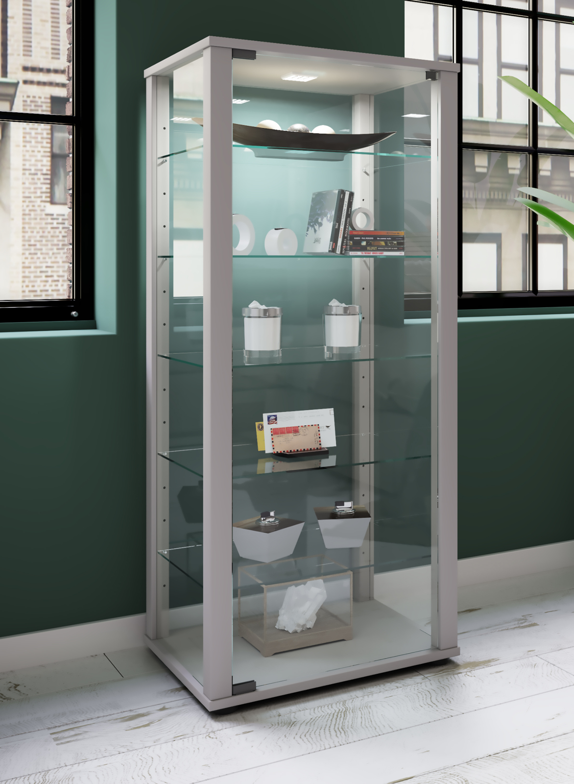 Vitrine KAVISA L - silber - 114,5 cm hoch