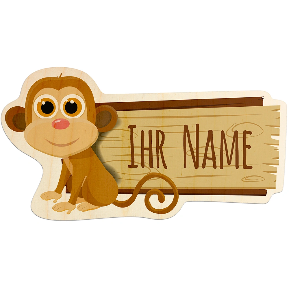 Personalisiertes Holz-Türschild mit Namen (Motiv: Affe)