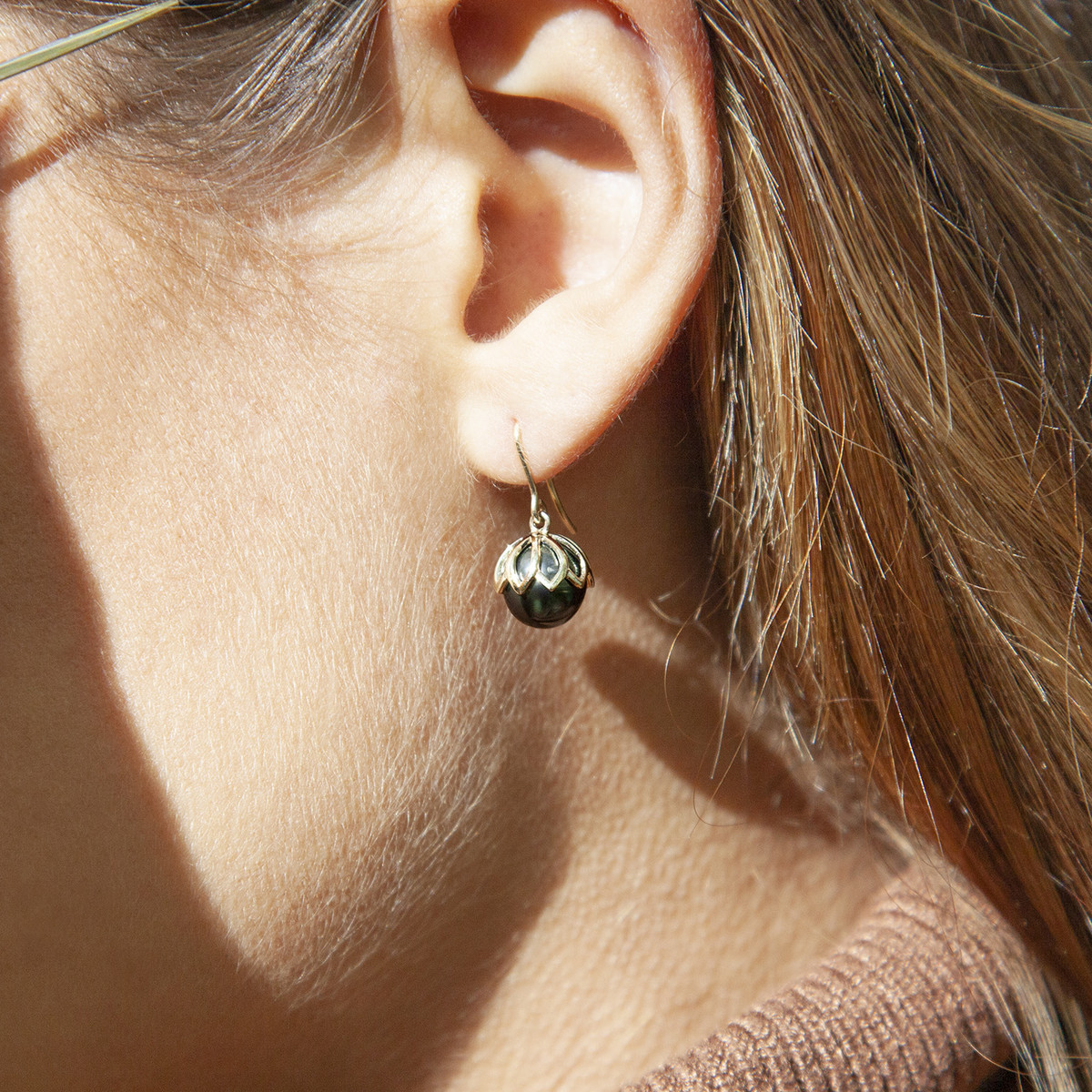 Boucles d'oreilles or 375 pendants perles de culture de Tahiti
